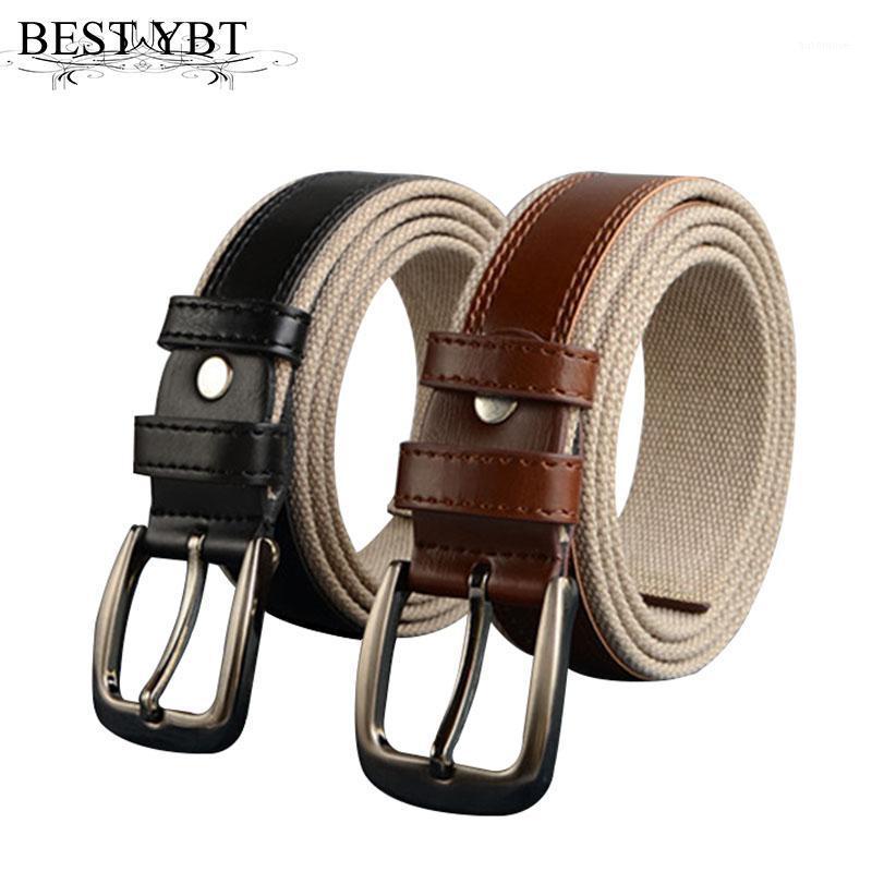 

Best YBT Unisex Canvas & leather belt 2021 New Alloy pin buckle Belt fashion cowboy pants casual men Lengthen 110-150cm1, Black
