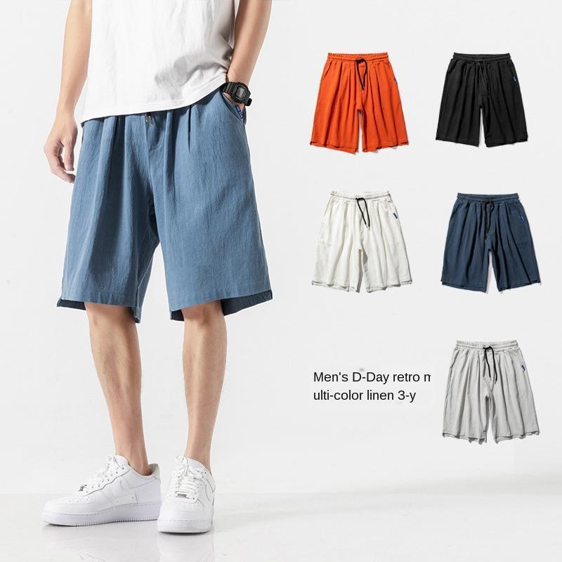 

2020 Summer Chinese Style Minimalist Running Shorts Men Beach Men's Solid Color Loose L Lace Shorts Men's Casual1, Black