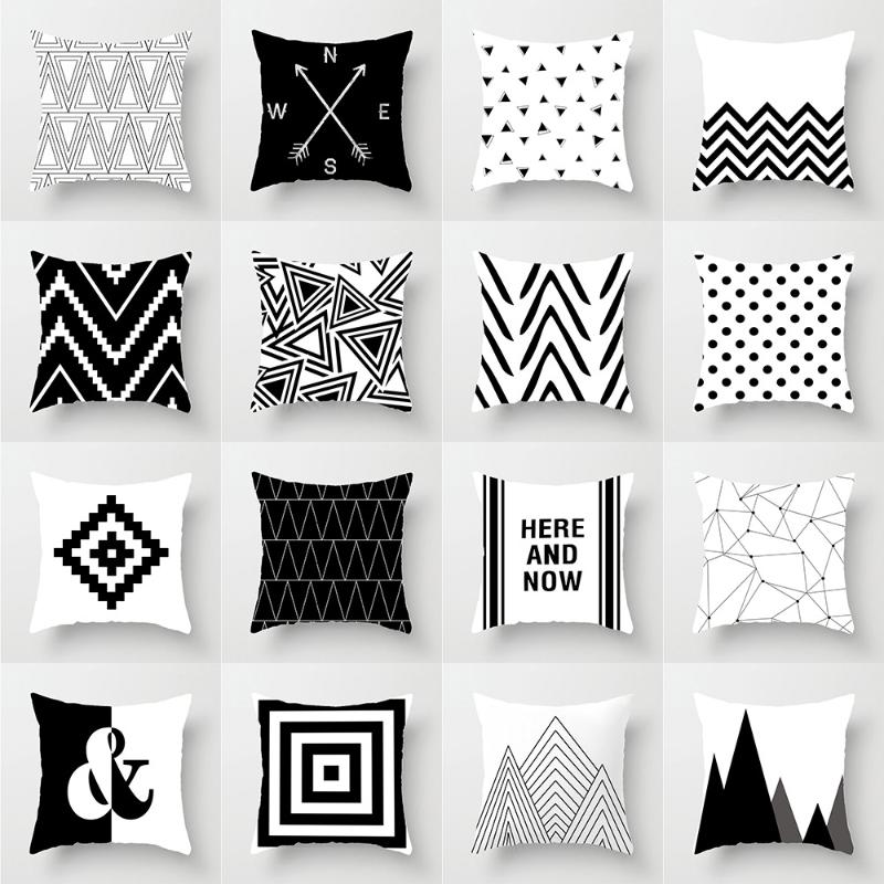 

Black Geometric Arrow Wavy Dot Short Plush Printed Pillow Cushion Black and White Gray Cross Geometric Pillow DDD43