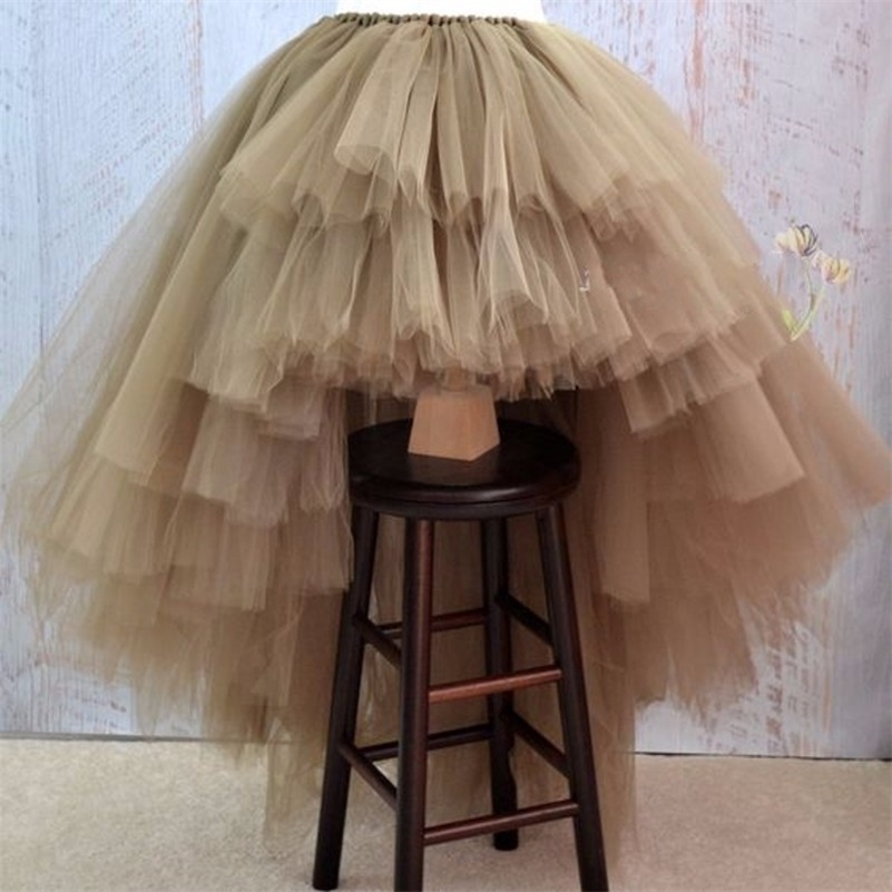 

Asymmetrical High Low Tiered Puffy Tulle Skirts For Women Special Designed Floor Length Long Women Skirt Tutu 2017 Custom Made Y200326, Pink