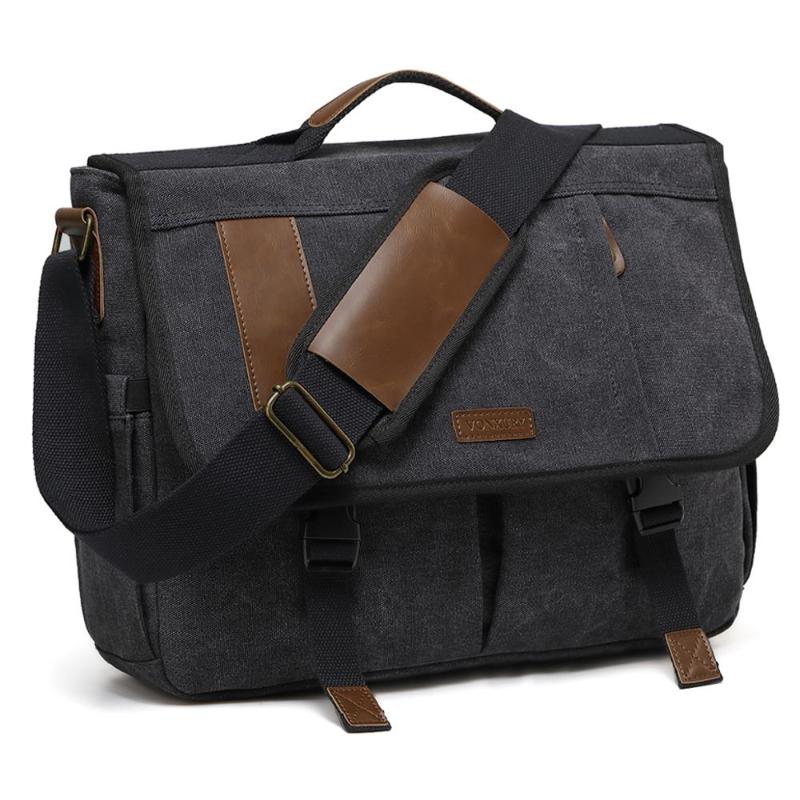 

Canvas Messenger Bag for Men Shoulder Bag Briefcase 17 inch Laptop Satchel Padded Shoulder Strap Water Resistant, 17 inch grey