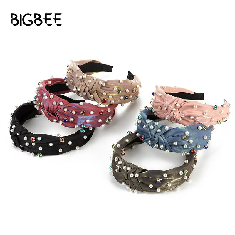 

Fine Solid Color Crystal Zircon Pearl Headbands for Women Hair Accessories Headwear Bandana Broadside Headband Scrunchies Turban