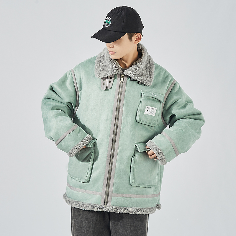 

2021 New Bomber Jacket Green Men's Winter Thick Warm Fleece Veet Teddy Coat for Sportwear Hoodies P3me, My14 1