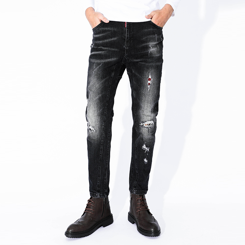 

2021 Men's Denim for Printed Thin Black Pants Painted Hip Autumn Winter 9SRN