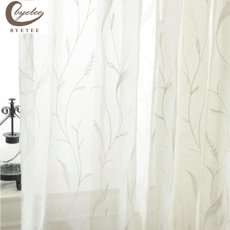 

byetee] White Gauze Embroidered Voile Kitchen Curtains Doors For Bedroom Yarn Tulle Curtains Living Room Tulle Curtain Drapes