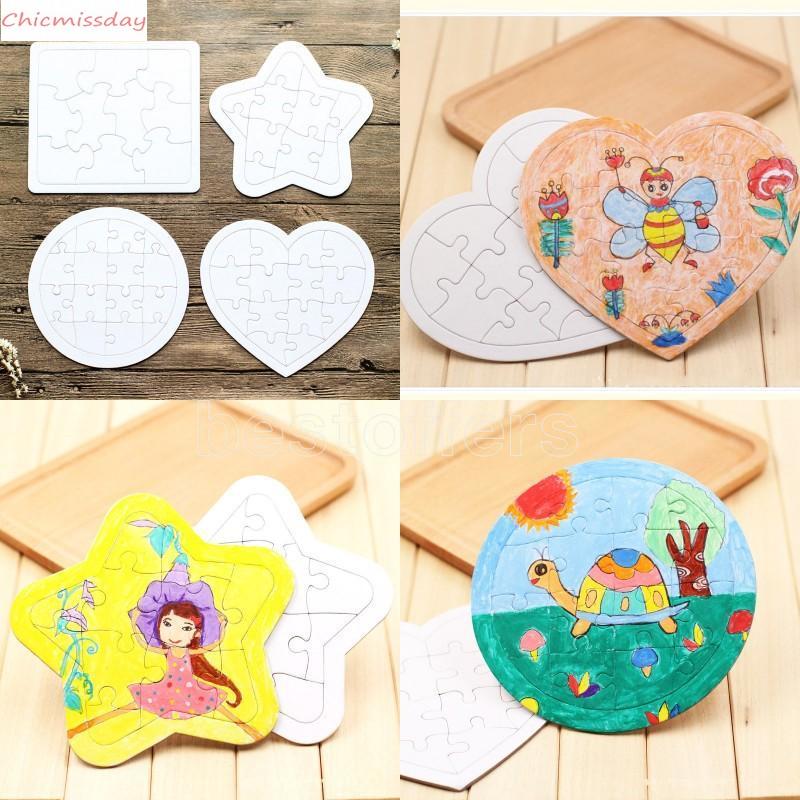

Sublimation Blank Picture Puzzle DIY Colouring Jigsaws Child Square Five Pointed Star Painting Toys White Gift Paper Blanks