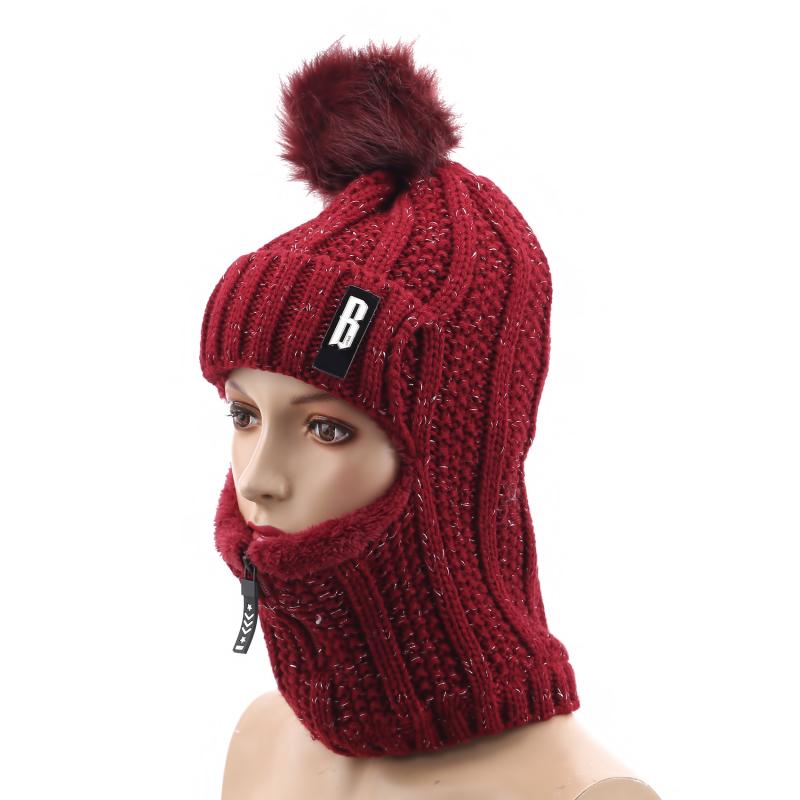 

Women Knitted Ski Hat Hat Set For Female Windproof Winter Warm Thick Siamese Collar Scarf Warm Girl Gift For Female, Black