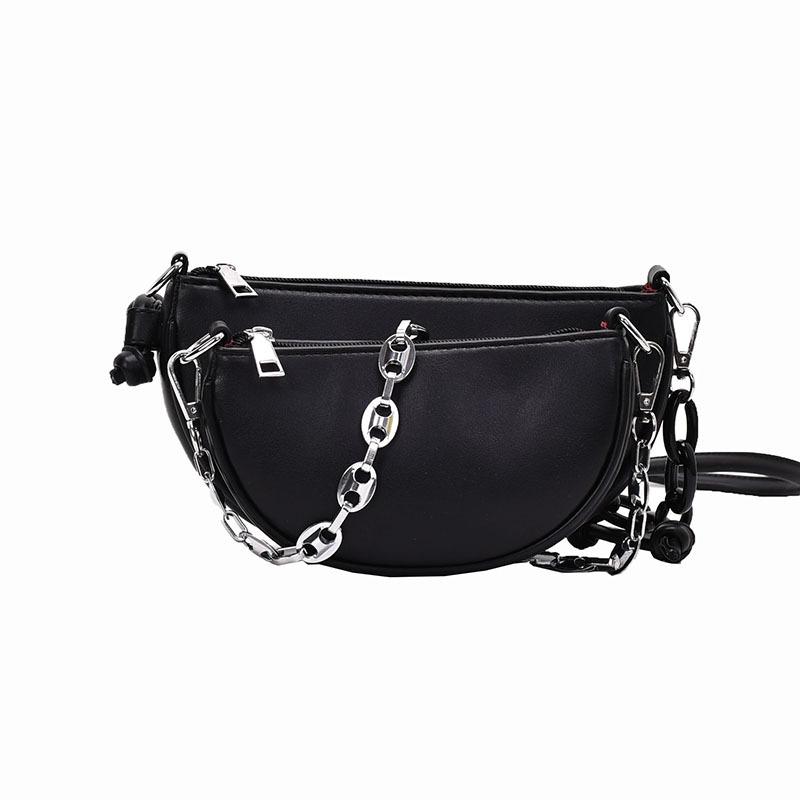 

2021 new trend shoulder bag fashion explosion semicircle bag simple wild messenger personality elegant lady handbag purse, Black