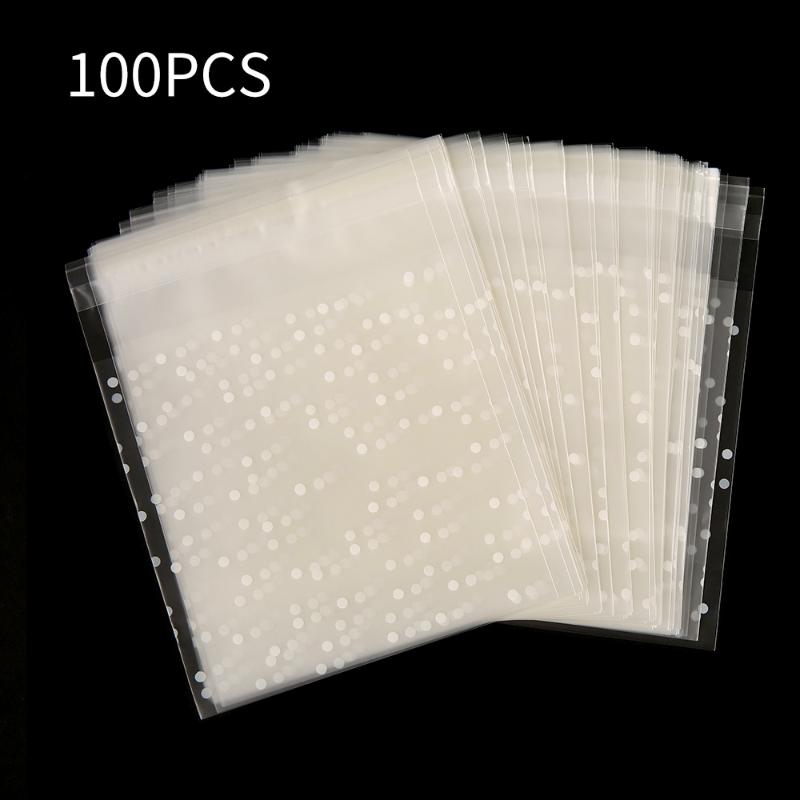 

100pcs Plastic Bags Transparent Cellophane Polka Dot Flower Candy Cookie&Candy Bag Self-Adhesive For Wedding Birthday Party Gif