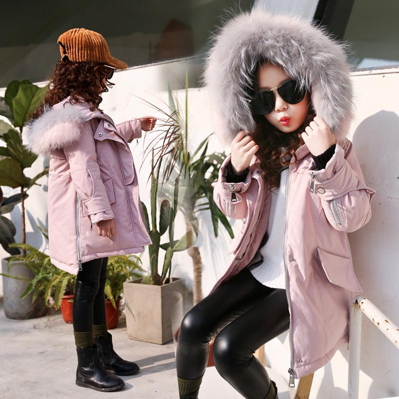 

Girls 4-12 Y Long Sleeve Hooded Fluffy Collar Fashion Mid-Long Coats Thicken Warm Cotton Windbreaker Winter Outdoor Jackets, Beige
