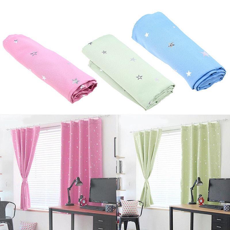 

100x130cm Star Printed Window Curtain Decorative Room Darkening Drape for Bedroom Living Room Grommets Top, Blue