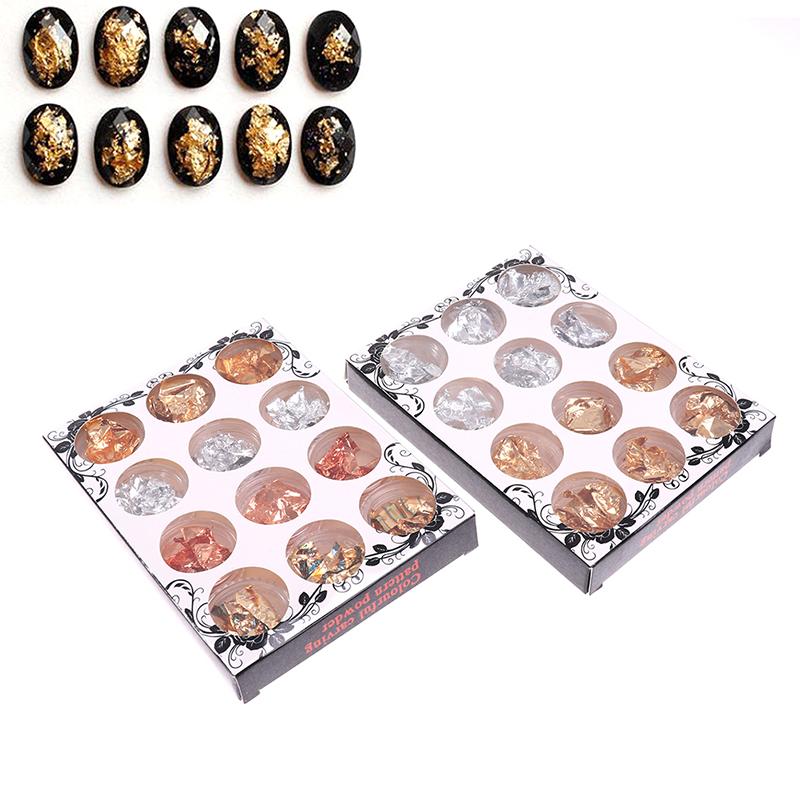 

Gold Silver Nail Art Glitter Foil Paillette Chip Flake Tips Polish Gel UV Design Transfer Sticker Decal Manicure Tool Set