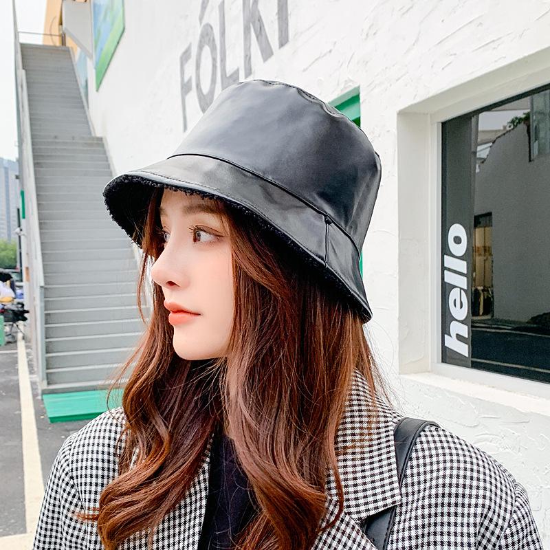 

Hat Japanese Korean Version Wild Net Red Face Small Warm Fisherman Hat Autumn and Winter Plush Windproof Basin, Black