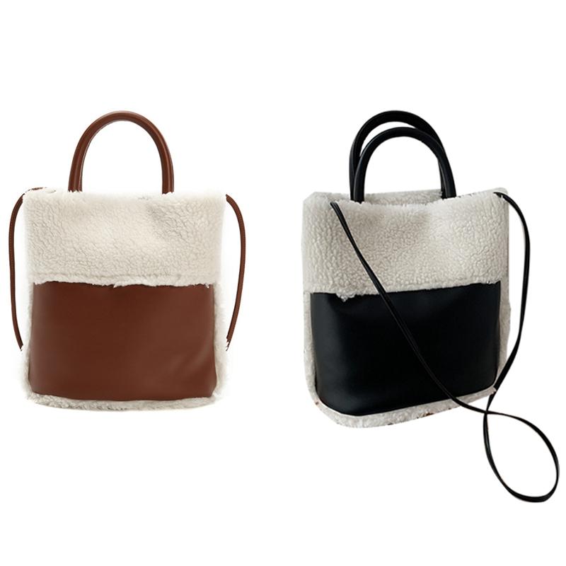 

Hit Color Shoulder Bag,Plush Bucket Bags,Soft Warm Messenger Bag for Autumn Winter Female,Handbag, Black
