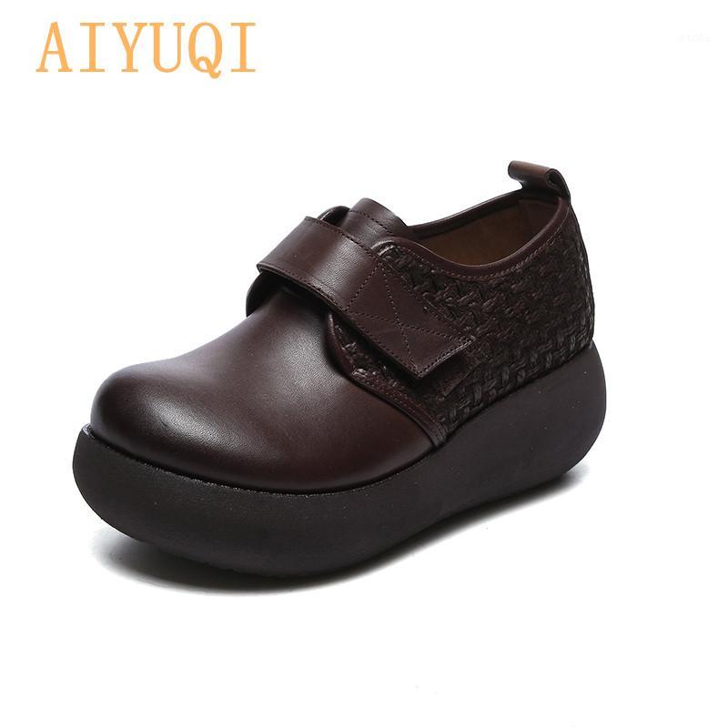 

Genuine Leather Women's Shoes 2020 New Spring Fashion Retro Women's Singles Shoes Wedge Heel Platform High heel Ladies1, Black