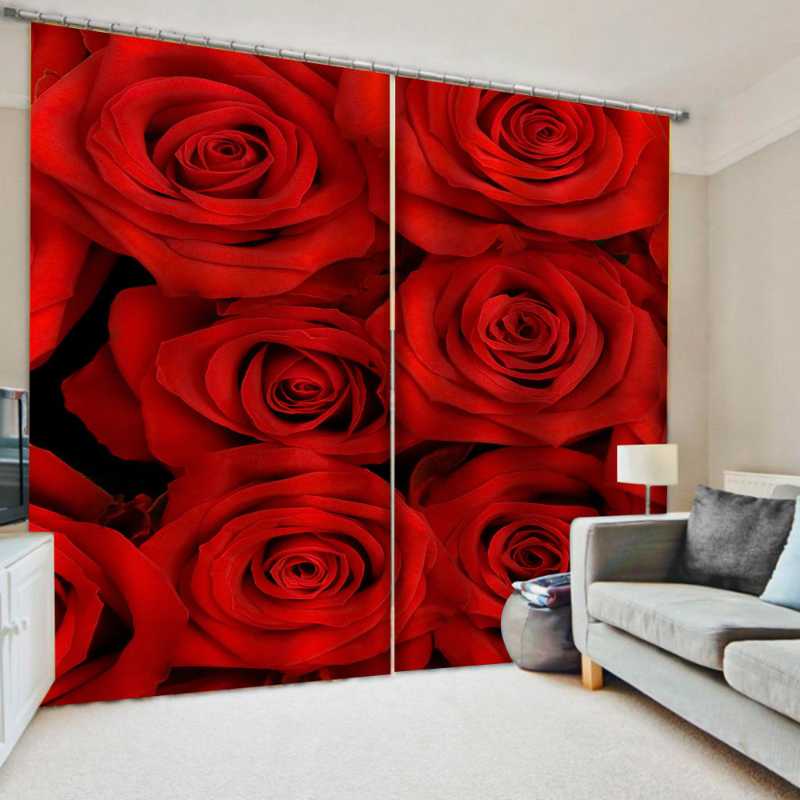

3D Rose Curtains Romantic Wedding Room Curtain Decor Blackout Shading Window Drapes Fashion Hotel KTV Cortinas, As pic