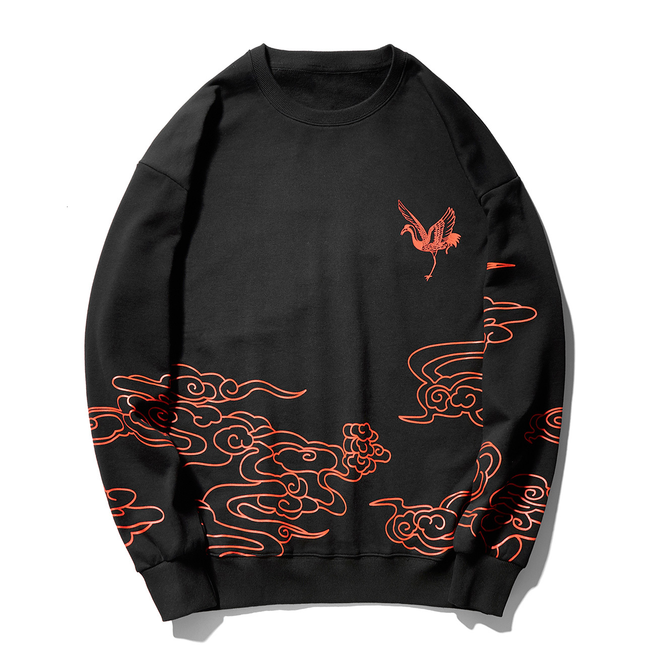 

2021 New Hip Hop Streetwear Crane Lucky Cloud Print Winter Hooded Pullover Mens Cotton Harajuku Hoodie Swatshirt Loose Oversized Mlq0, Black