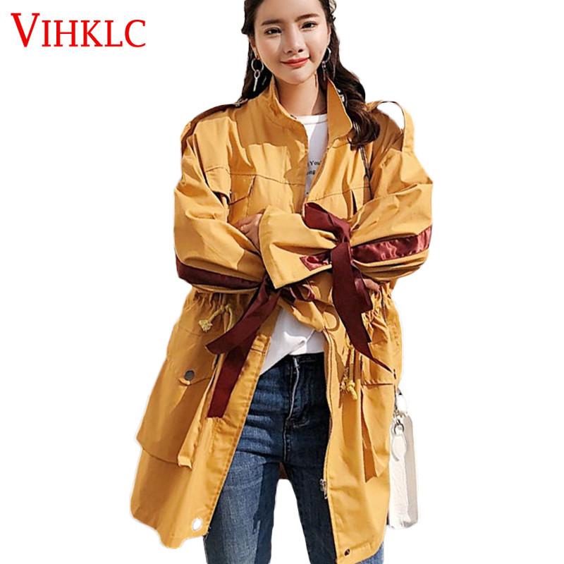 

Chic Trench Coat Women Long Section Korean Version Spring Autumn 2020 New Student Port Wind Loose Waist Tooling Coat Tide X208, Khaki