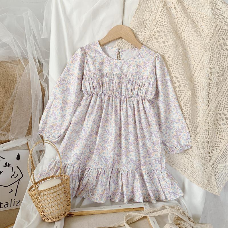 

2020 Autumn New Arrival Girls Long Sleeve Floral Dress Kids Cotton Dresses Girls Dress1, Purple