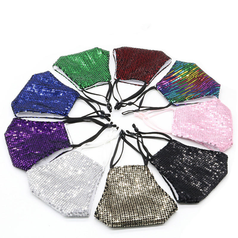 

sequins mask designer bling 3D washable reusable mask PM2.5 face care shield sun color gold adjustable shiny face cover masks mouth