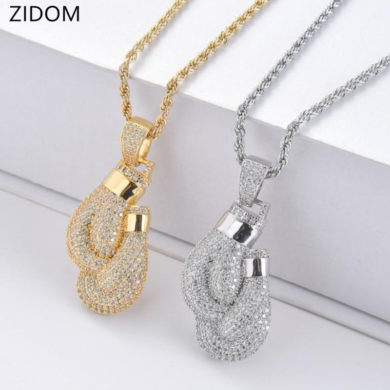 

Men Hip hop iced out boxing gloves pendant necklaces Cubic Zirconia High quality male pendants necklace Hiphop jewelry gifts