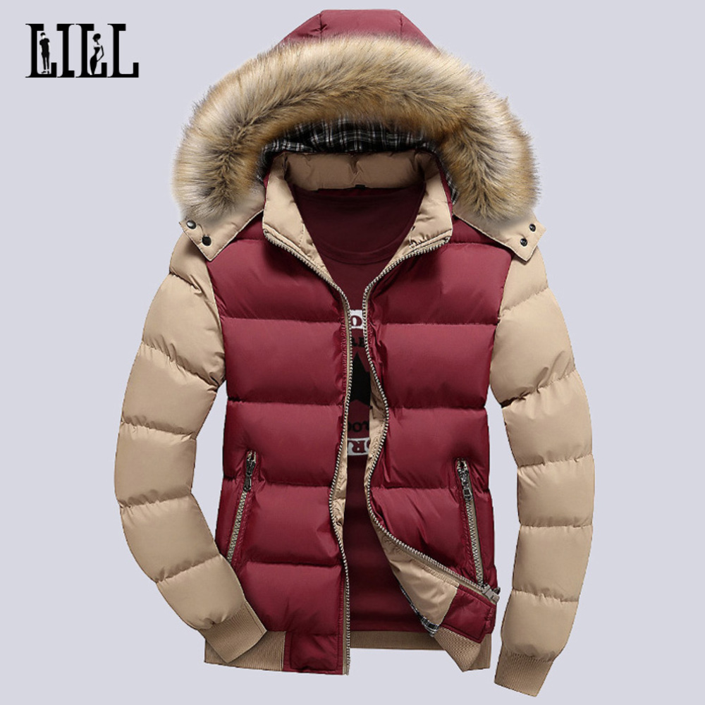 

9 Color Fashion Brand Winter Men's Jacket With Fur Hood Hat Slim Men Outwear Coat Casual Thick Mens Down Jackets 4XL,UMA347, Black