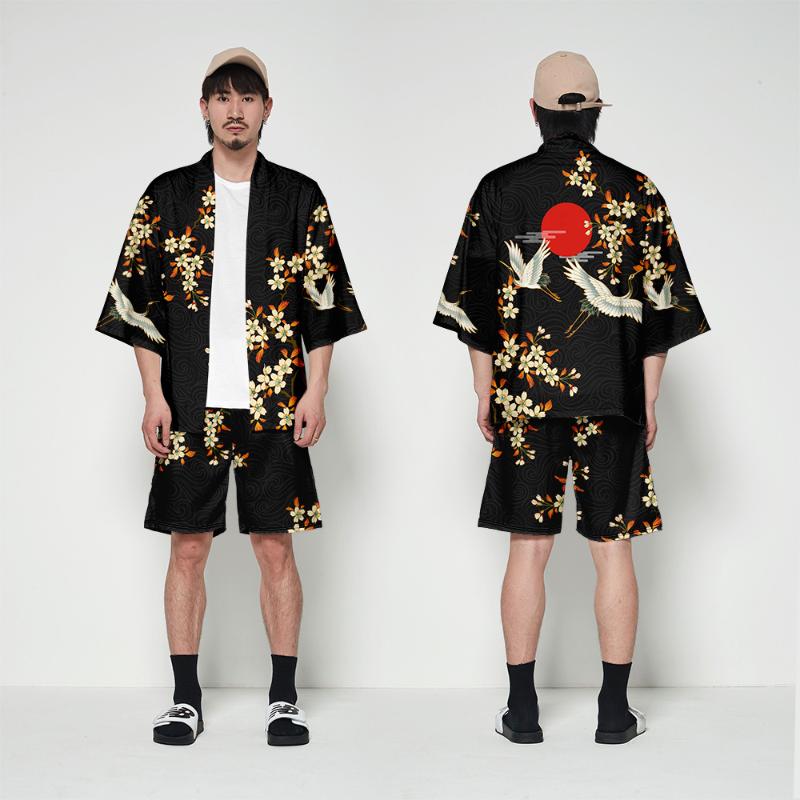 

WAMNI Japanese Kimono Sets Summer Streetwear 3D shirt & Shorts Harajuku Man Woman Batwing Sleeve Kimono Two Piece Set, V01033