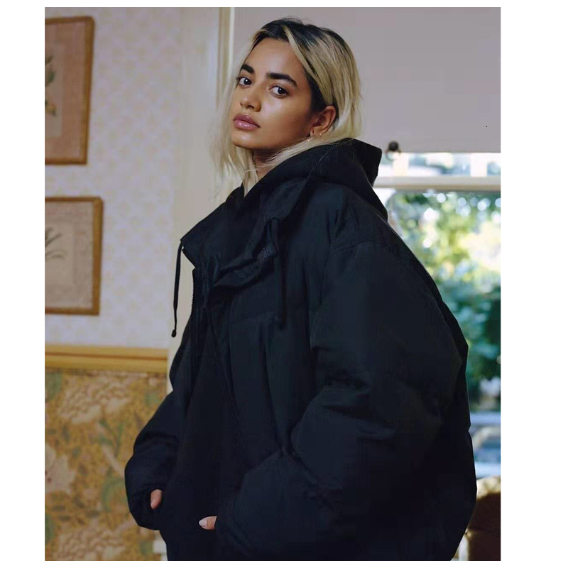 

2021 American Street Brand Winter New Fog Thickened Cotton-padded Jacket Men's and Women's Solid Color Warm Silk Coat Rez7, Black