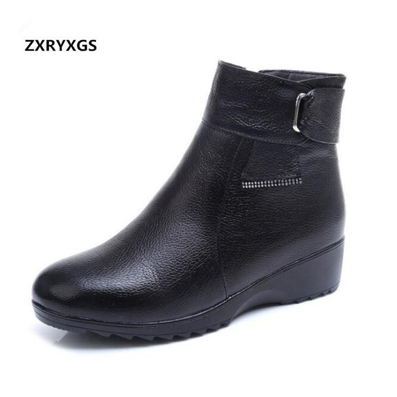 

2020 New Black White Winter Boots Women Shoes Flat Non-Slip Wedges Real Leather Boots Warm Soft Bottom Comfort Snow