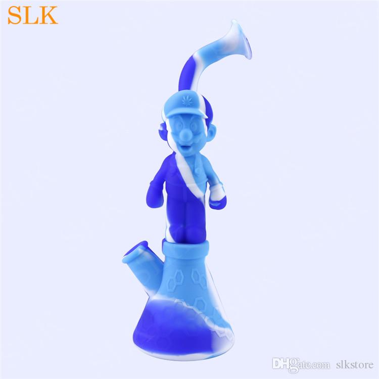 

Hot sell mini water pipes unbreakable silicone bubbler shisha tobacco silicone smoking pipes Cartoon character MARI O 11.22'' bongs