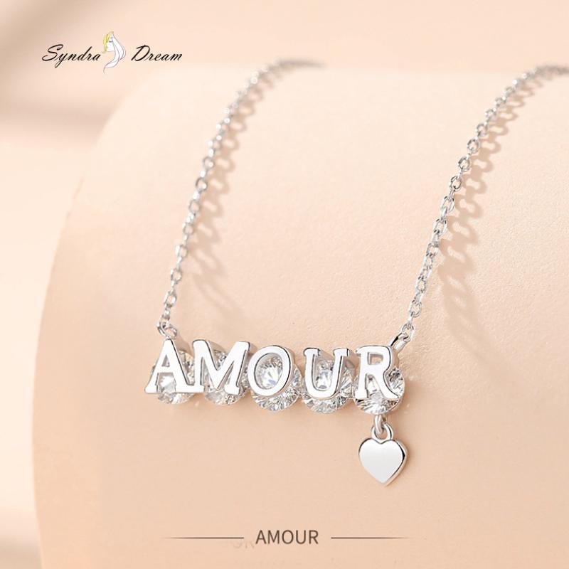

S925 Sterling Silver Necklace Sweet Italian Letter Zircon Pendant Fashion Jewelry Creative Valentine's Day Gift For Women