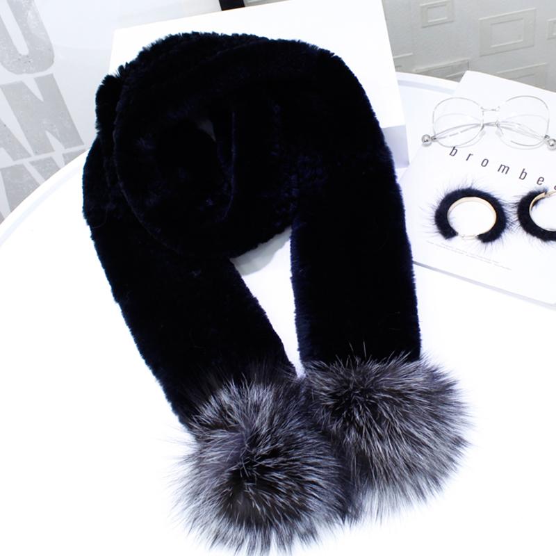 

New Women Winter Scarf With Real Sliver Pom Poms Neckwarmer Scarves Big PomPom Fur Scarf