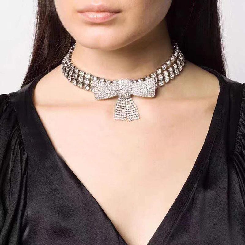 

Geogous Boutique Shiny Rhinestone Bowknot Sexy Choker Necklace Jewelry For Women Maxi Trendy Short Statement Necklace