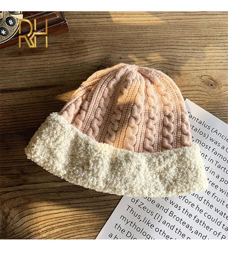 

New Patchwork Knitted Hats For Women Kpop Style Twist Woolen Beanie Hat Autumn And Winter Female Cap Keep Warm Winter Hat RH1