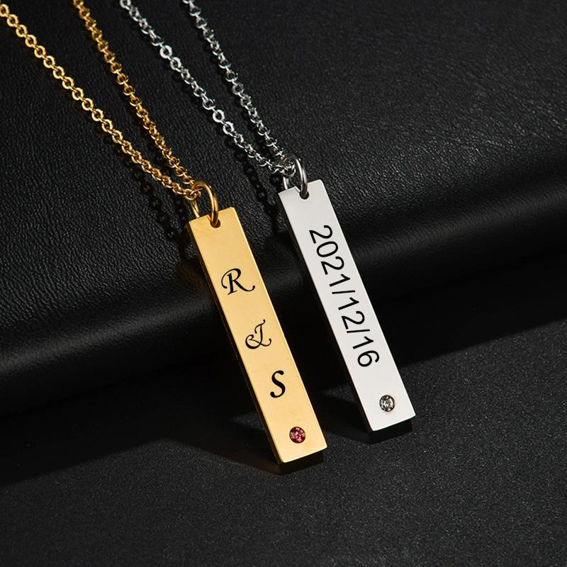 

Chains Personalized Stainless Steel Custom Name Bar Pendant Necklace For Women Customize Personalize Valentines Day Gift