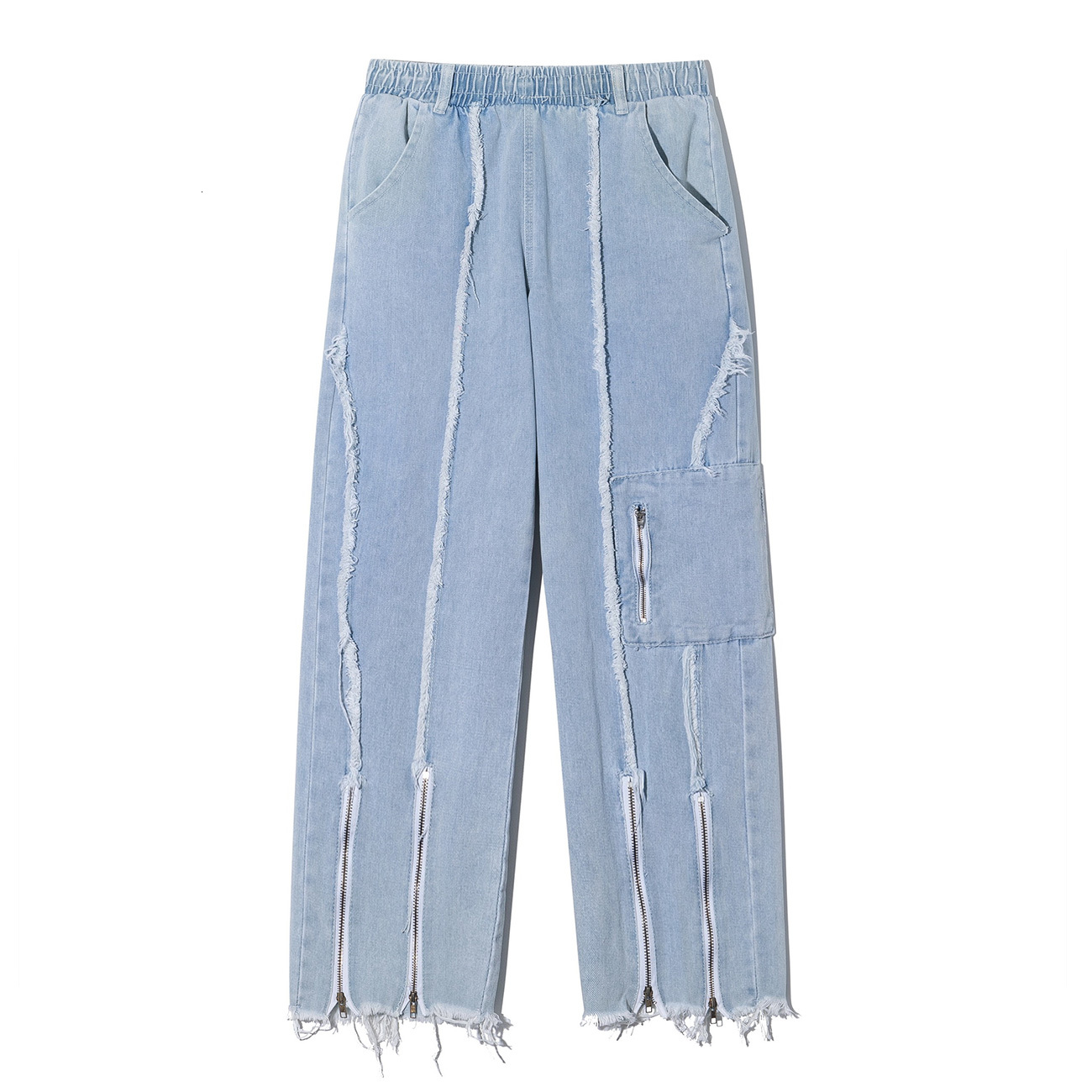 

2021 New Streetwear Oversized Joggers Staight Jeans Women Hip Hop Tassel Zipper Harem Pants Autumn Harajuku Men Trousers W5gf, Black