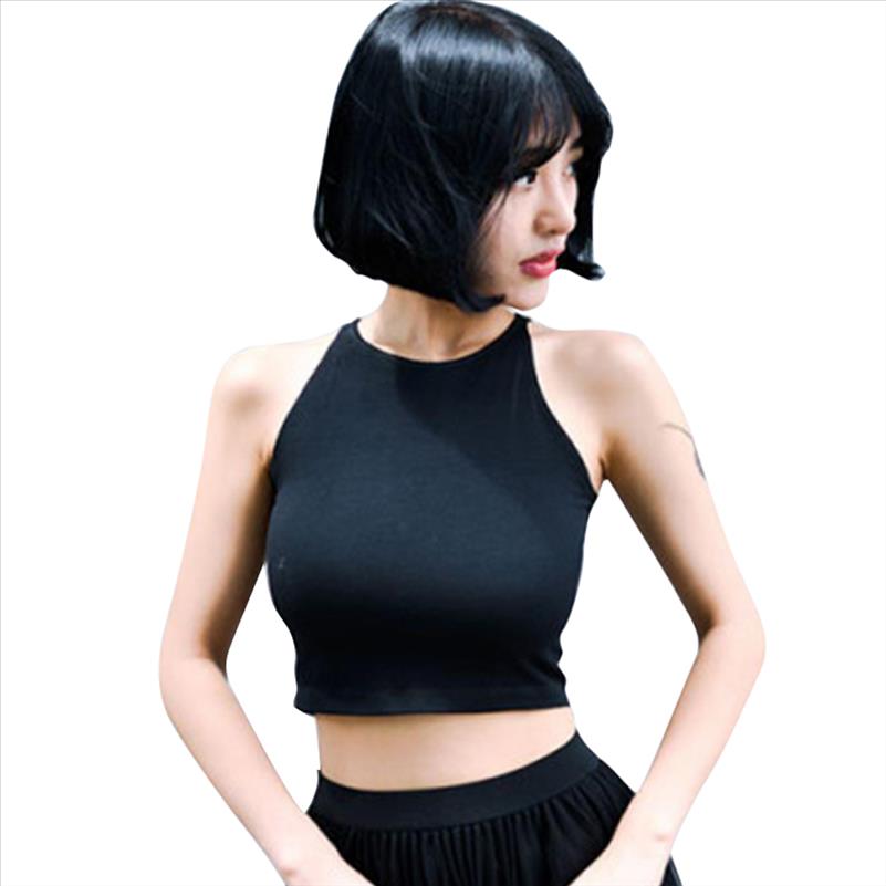 

tank top Women Summer Crop Tops Round Neck Sleeveless Slim Fit Pullover Female Vest AIC88, White