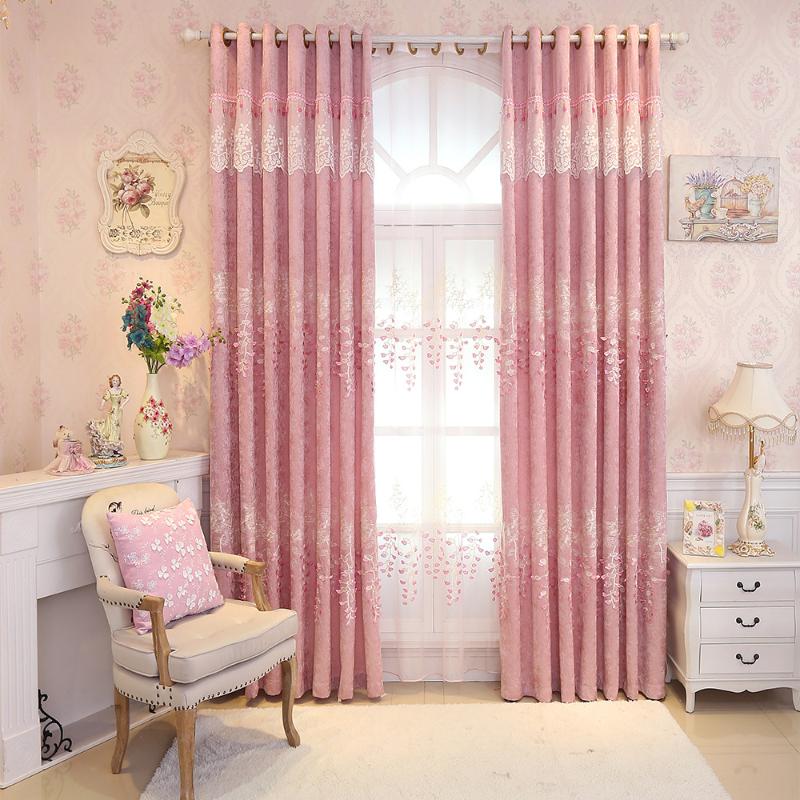 

FYFUYOUFY European style aesthetic embroidery curtains living room Bedroom imitated silk pink curtain/tulle