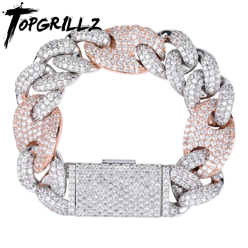 

TOPGRILLZ Miami Lock Clasp Cuban Link 7 8 9 Inch Gold Silver Plated Bracelet Iced Out Cubic Zircon Bling Hip hop for Men Jewelry Y1125