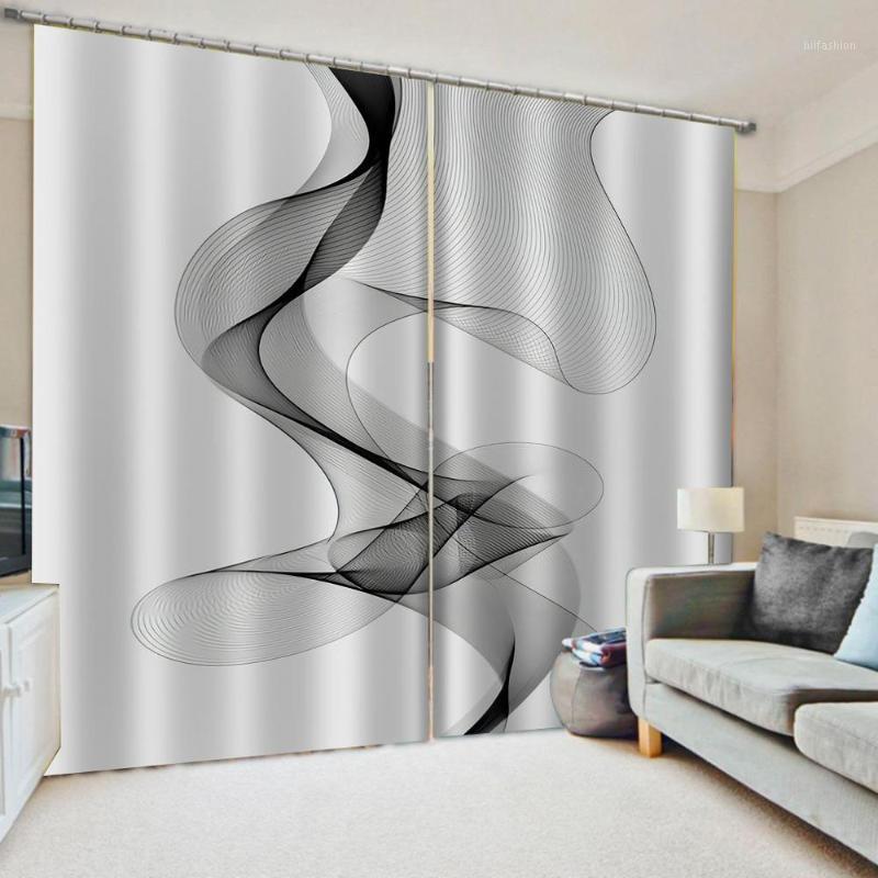 

Custom grey lines curtains art curtain 2 Panel/Set 3D Window Curtains Wolf Printing Drapes for Bedroom1, As pic