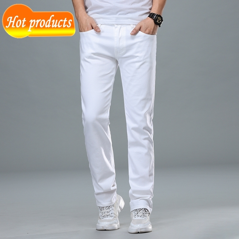 

2020 Denim Men Straight Regular Solid Formal Office White Jeans for Bigger Man Size Ptnq, 8090 white