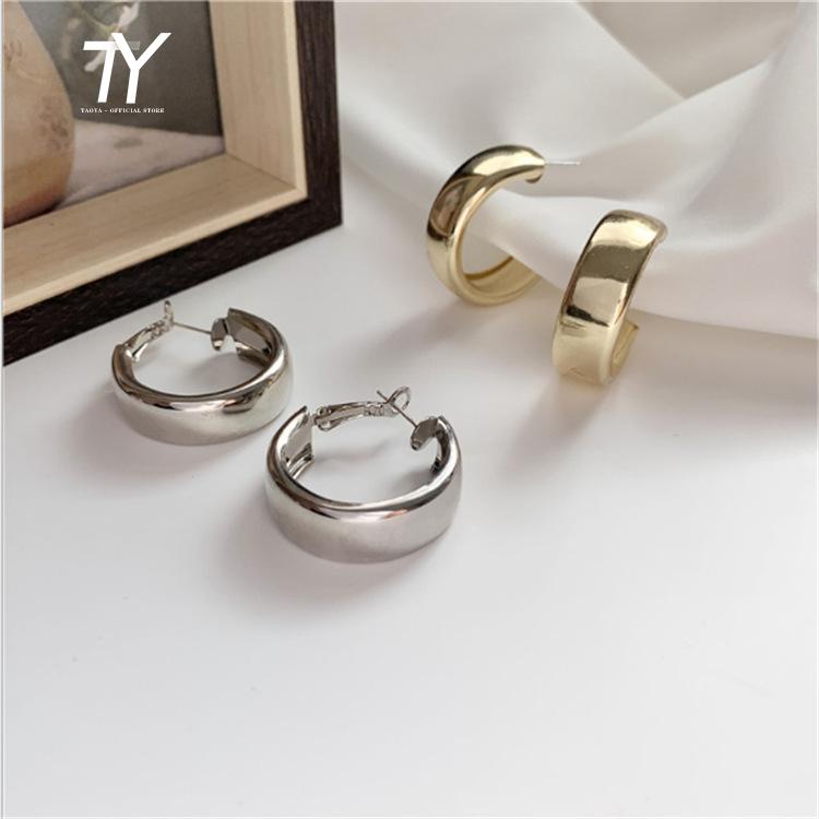 

2021 New Minimalist Gold Silver color Metal Large Circle Geometric Round Big Earrings for Women Party Girl Wedding Party Jewelry