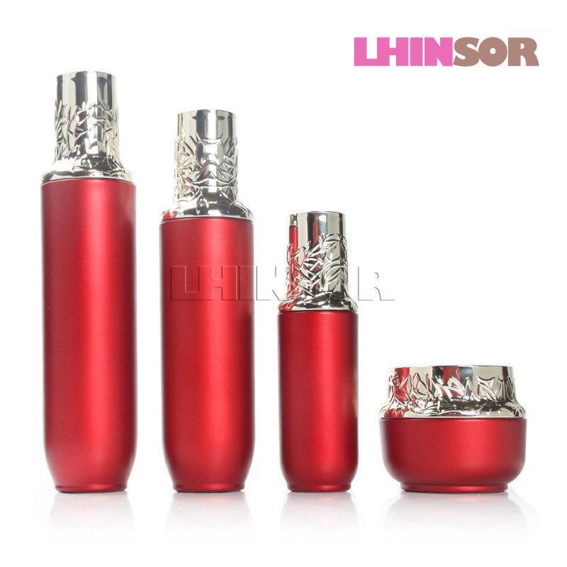 

5pcs/lot High-grade Red Glass Carving Decorative Pattern Cover Spray Lotion Bottles Cream Jar Cosmetic Packaging Containers1
