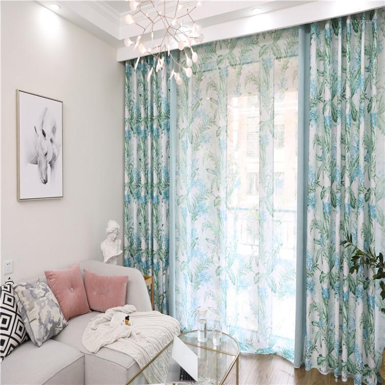 

Full Shading of Northern European Wind Double-sided Splicing Printing Curtains for Living Dining Room Bedroom.1, Tulle