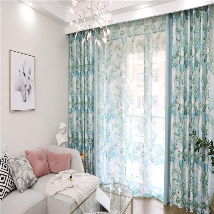 

Full Shading of Northern European Wind Double-sided Splicing Printing Curtains for Living Dining Room Bedroom.1, Tulle