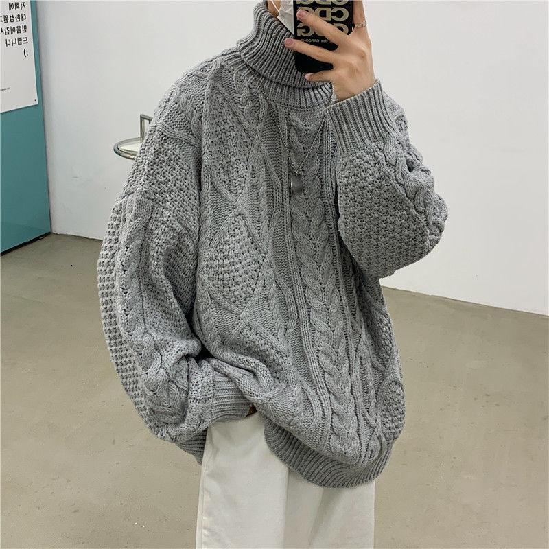 

Winter Turtleneck Sweater Men's Warmth Fashion Casual Retro Knitted Pullover Men Loose Korean Knitting Sweaters Mens Clothes, Black