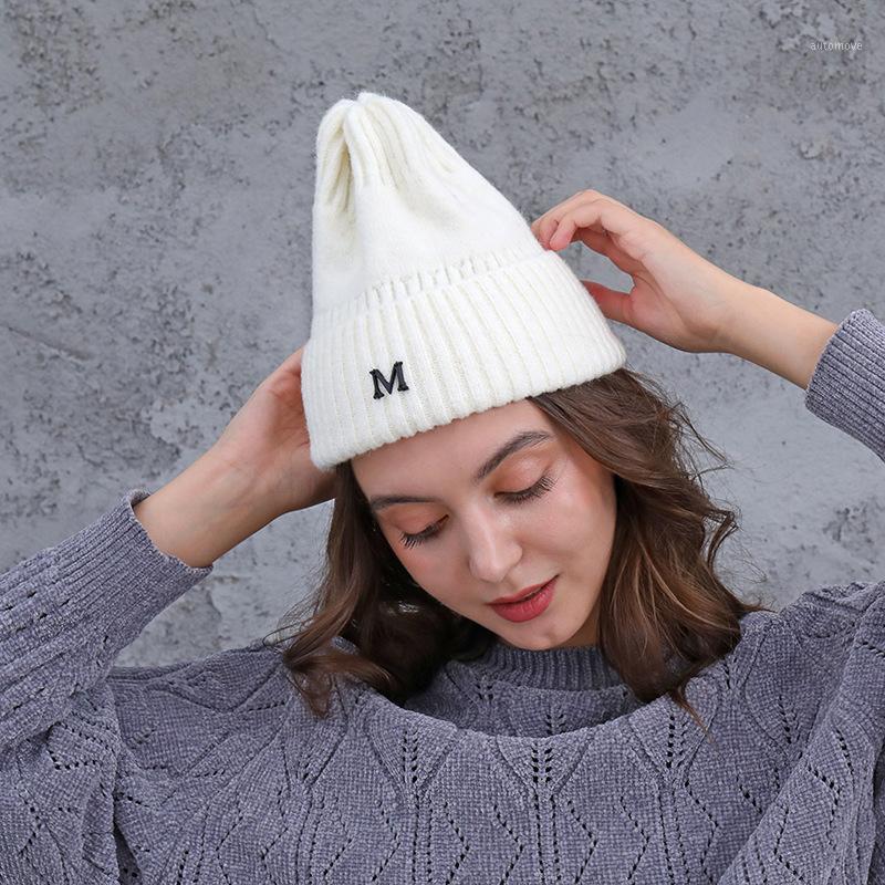 

Letter M Beanies Hat for Women Solid Woolen Thickened Winter Women's Knit Cap Warm Hat Soft Casual Cap Bonnet1