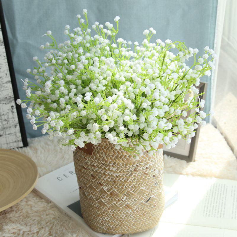 

5PCS Artificial Babysbreath Flowers Bride Bouquet Fake Plastic Branch Leather Artificial Flowers Weeding Decoration for Weddings