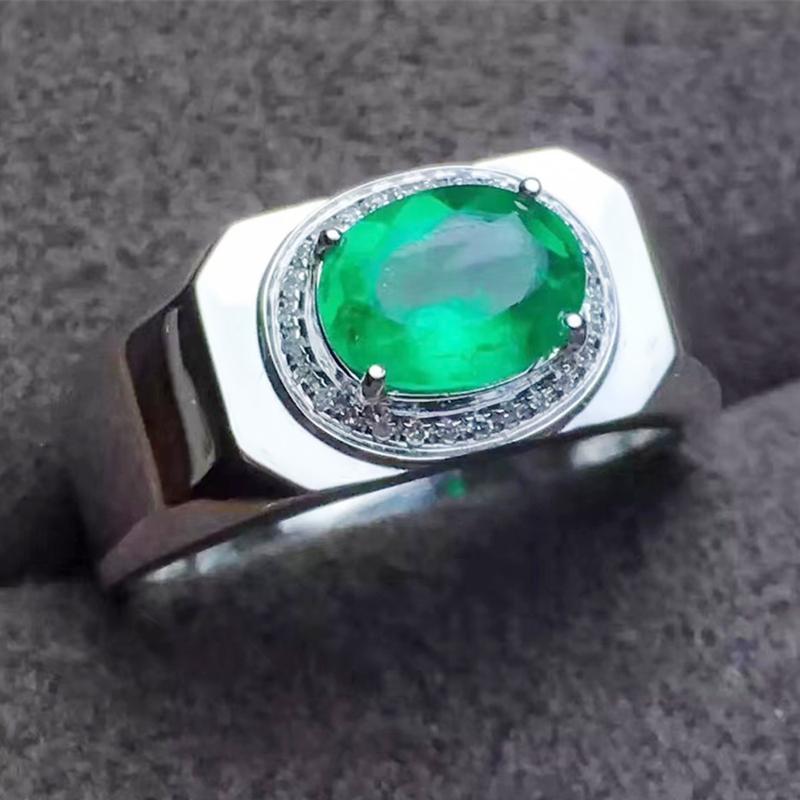 

Cluster Rings Men Ring Natural Real Emerald Per Jewelry 5*7mm 0.9ct Gemstone 925 Sterling Silver Fine J210284, Golden;silver