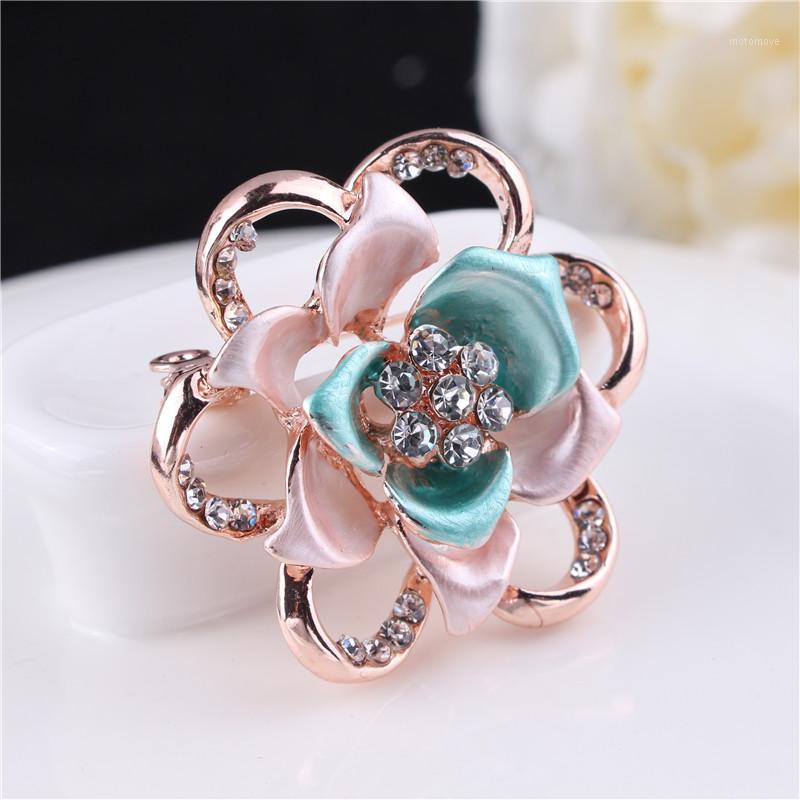 

TODOX flower Brooch Rhinestone Fashion colorful painting exquisite Enamel pink flower pins garment accessory wedding girl gifts1